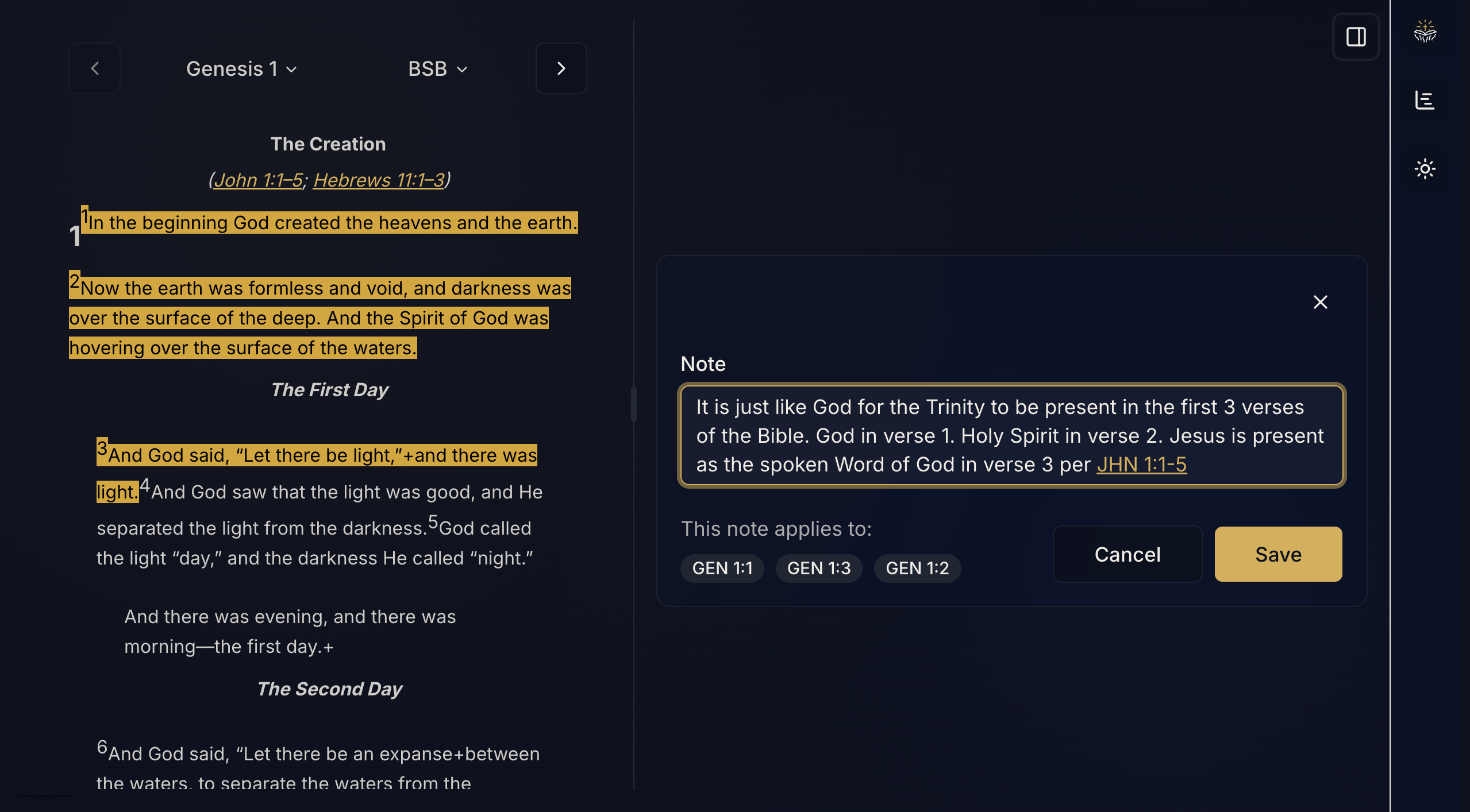 Add a note on a verse in The Community Bible