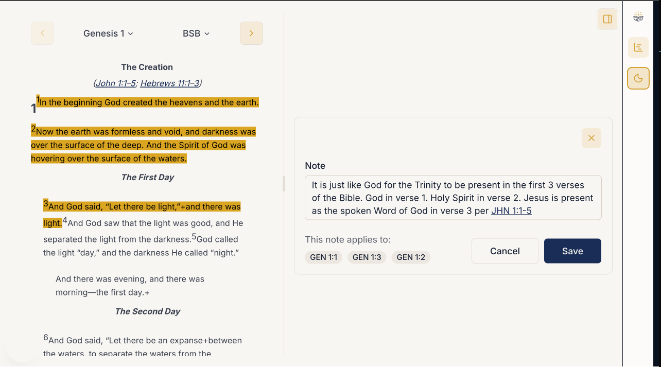 Add a note on a verse in The Community Bible