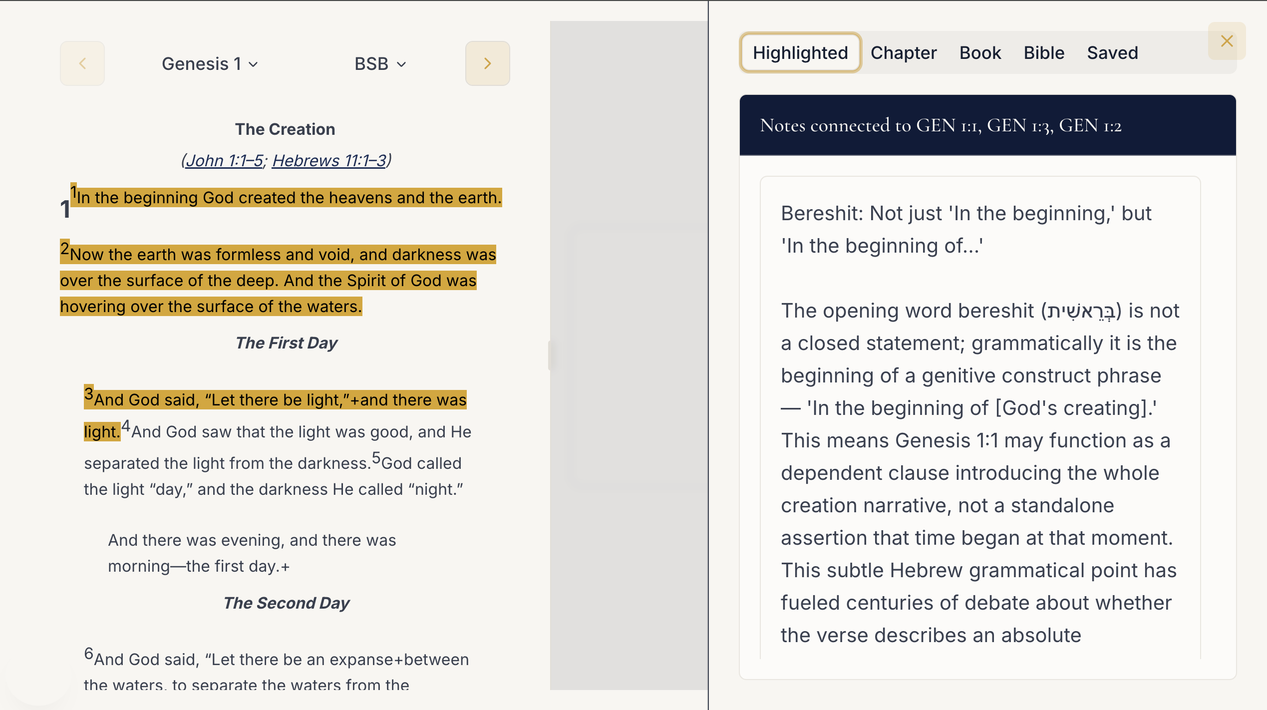 Verse timeline in The Community Bible